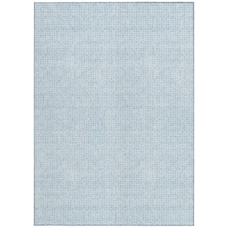 9' X 12' Sky Blue And Ivory Geometric Washable Indoor Outdoor Area Rug