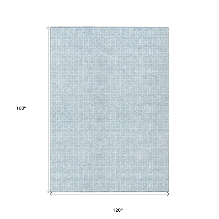 10' X 14' Sky Blue And Ivory Geometric Washable Indoor Outdoor Area Rug