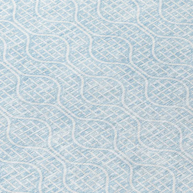 10' X 14' Sky Blue And Ivory Geometric Washable Indoor Outdoor Area Rug