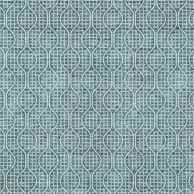 5' X 8' Teal Blue And Ivory Geometric Washable Indoor Outdoor Area Rug