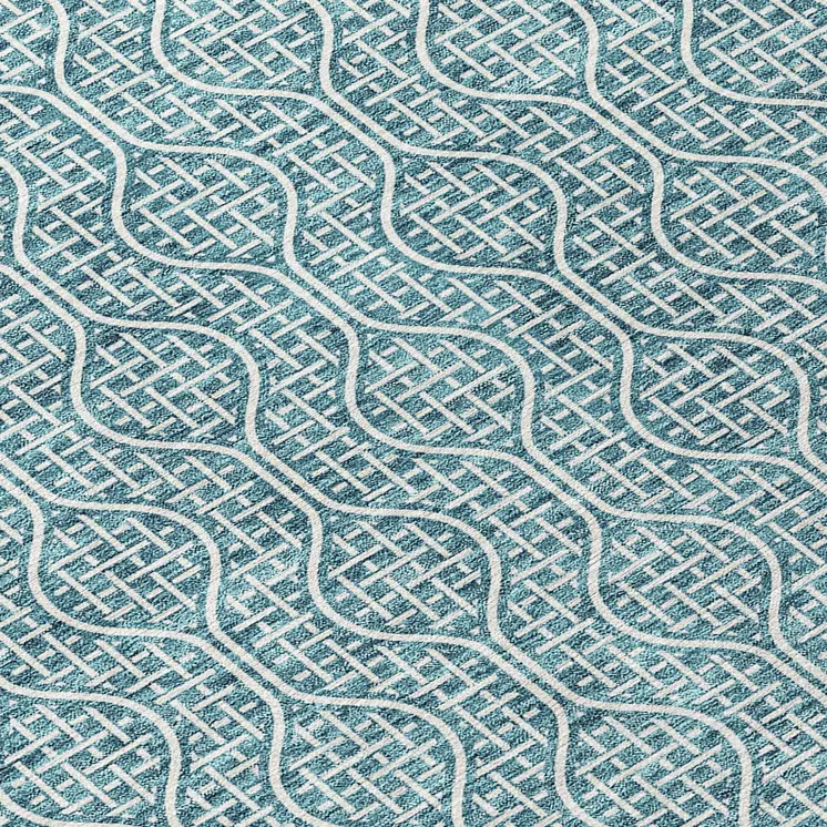 5' X 8' Teal Blue And Ivory Geometric Washable Indoor Outdoor Area Rug