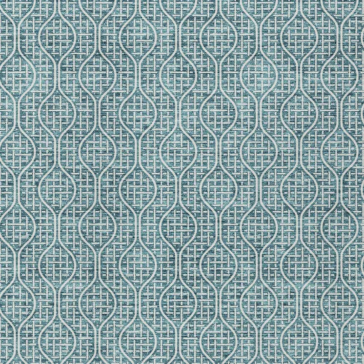 8' X 10' Teal Blue And Ivory Geometric Washable Indoor Outdoor Area Rug