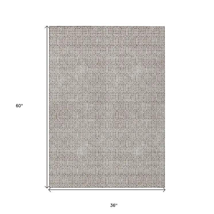 3' X 5' Taupe And Beige Geometric Washable Indoor Outdoor Area Rug