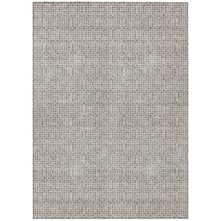 3' X 5' Taupe And Beige Geometric Washable Indoor Outdoor Area Rug