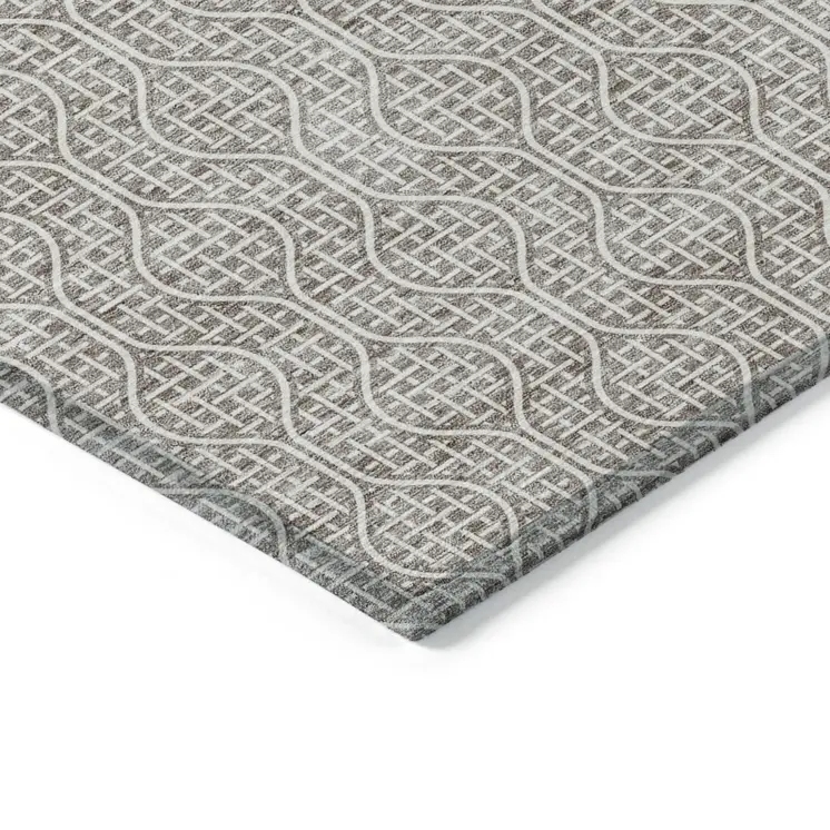 3' X 5' Taupe And Beige Geometric Washable Indoor Outdoor Area Rug