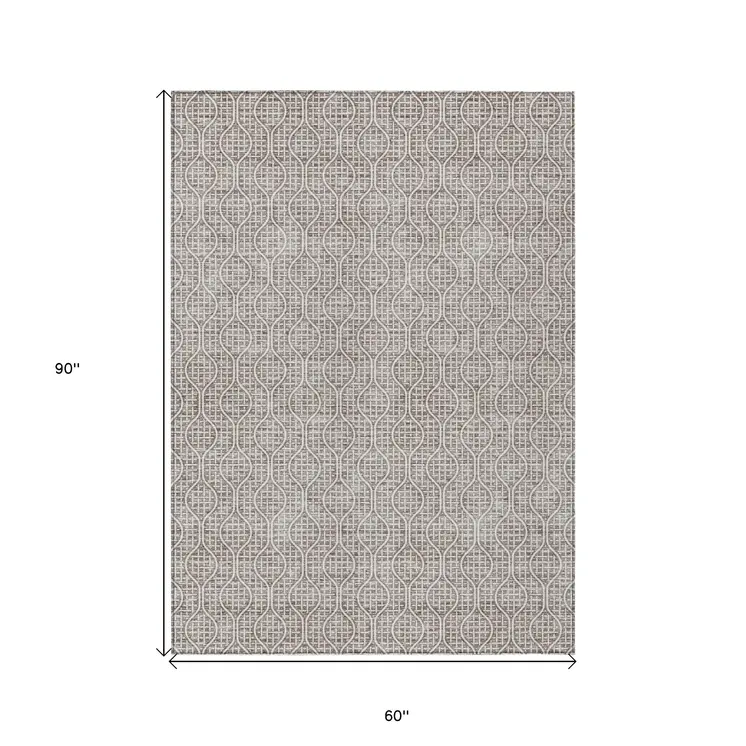 5' X 8' Taupe And Beige Geometric Washable Indoor Outdoor Area Rug