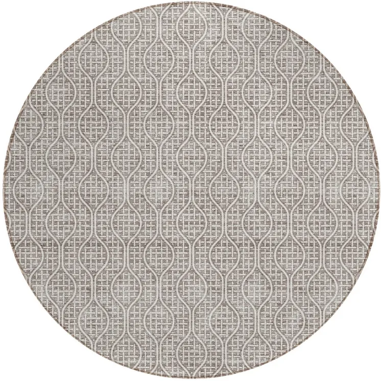 8' Taupe And Beige Round Geometric Washable Indoor Outdoor Area Rug