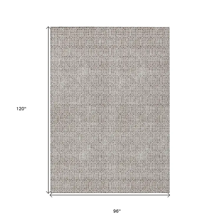 8' X 10' Taupe And Beige Geometric Washable Indoor Outdoor Area Rug
