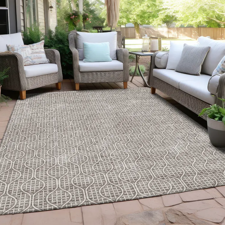 8' X 10' Taupe And Beige Geometric Washable Indoor Outdoor Area Rug