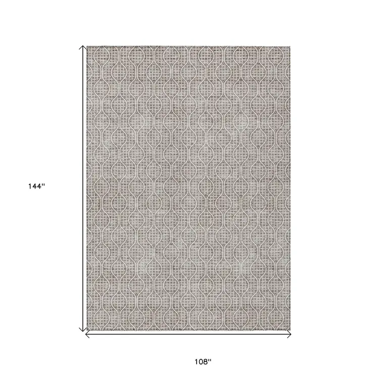 9' X 12' Taupe And Beige Geometric Washable Indoor Outdoor Area Rug