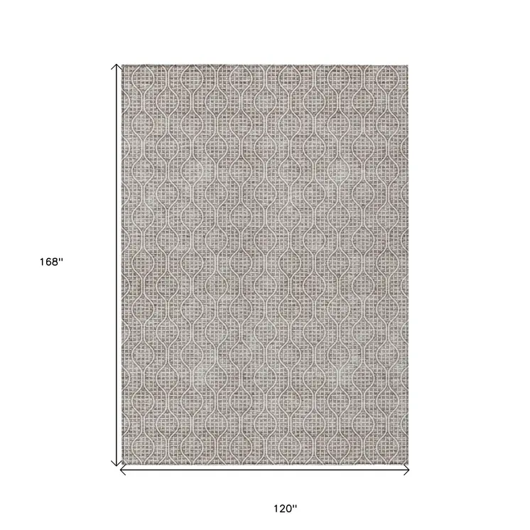 10' X 14' Taupe And Beige Geometric Washable Indoor Outdoor Area Rug