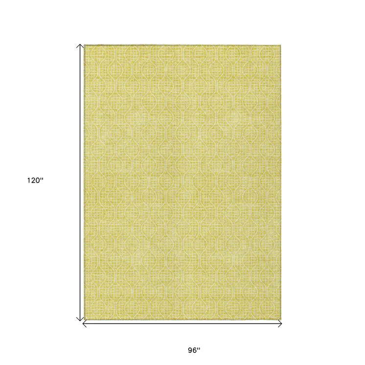 8' X 10' Yellow And Gray Geometric Washable Indoor Outdoor Area Rug