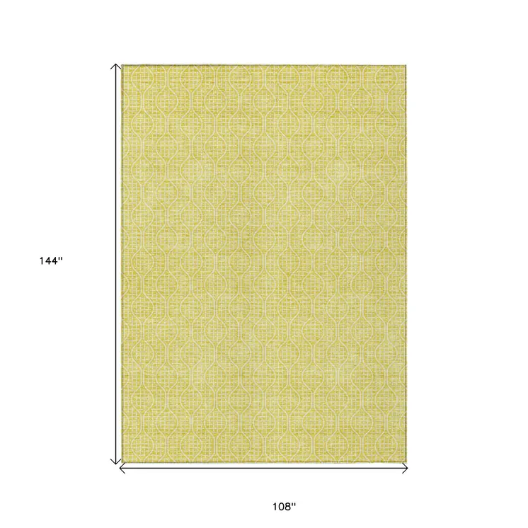 9' X 12' Yellow And Gray Geometric Washable Indoor Outdoor Area Rug