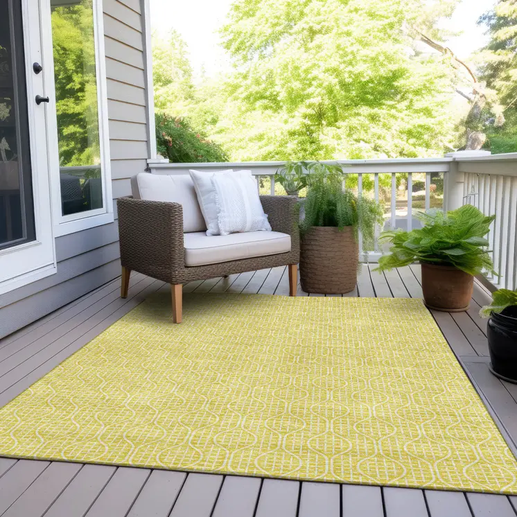 9' X 12' Yellow And Gray Geometric Washable Indoor Outdoor Area Rug