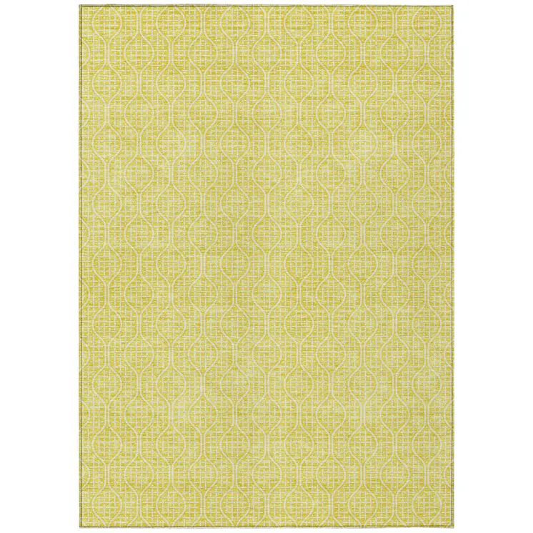9' X 12' Yellow And Gray Geometric Washable Indoor Outdoor Area Rug