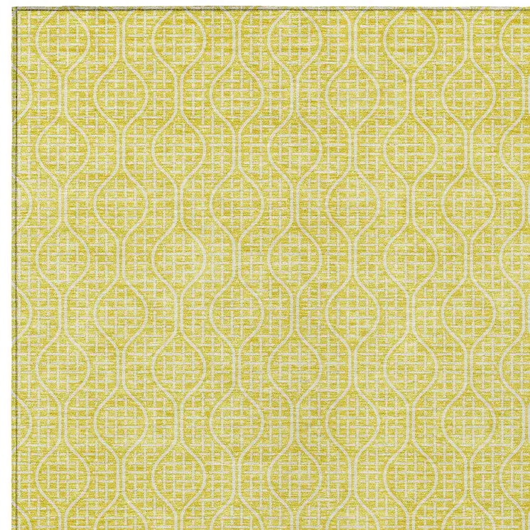 9' X 12' Yellow And Gray Geometric Washable Indoor Outdoor Area Rug