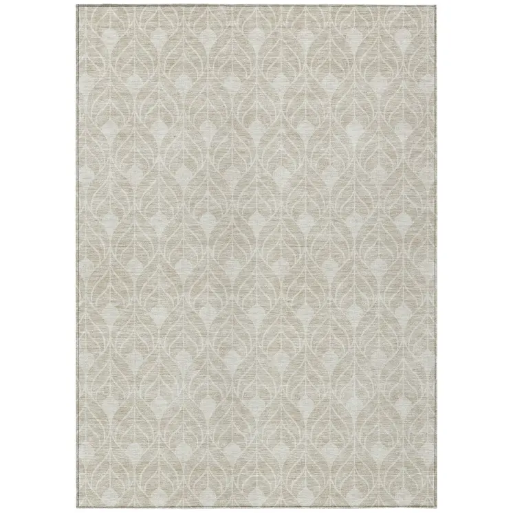 3' X 5' Beige And Ivory Geometric Washable Indoor Outdoor Area Rug