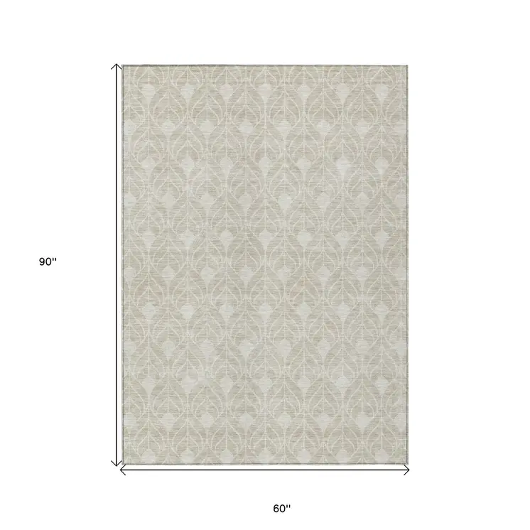 5' X 8' Beige And Ivory Geometric Washable Indoor Outdoor Area Rug