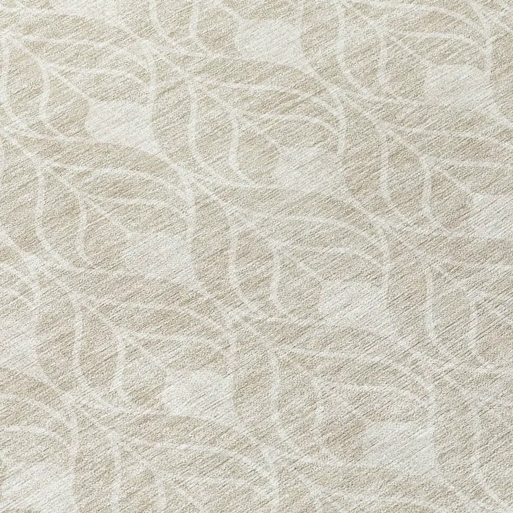8' Beige And Ivory Round Geometric Washable Indoor Outdoor Area Rug
