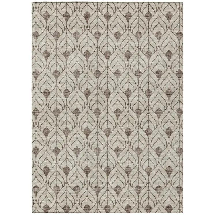 3' X 5' Brown And Beige Geometric Washable Indoor Outdoor Area Rug
