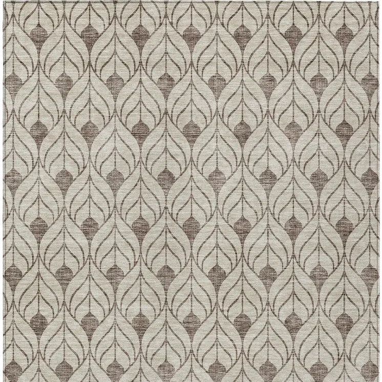 5' X 8' Brown And Beige Geometric Washable Indoor Outdoor Area Rug