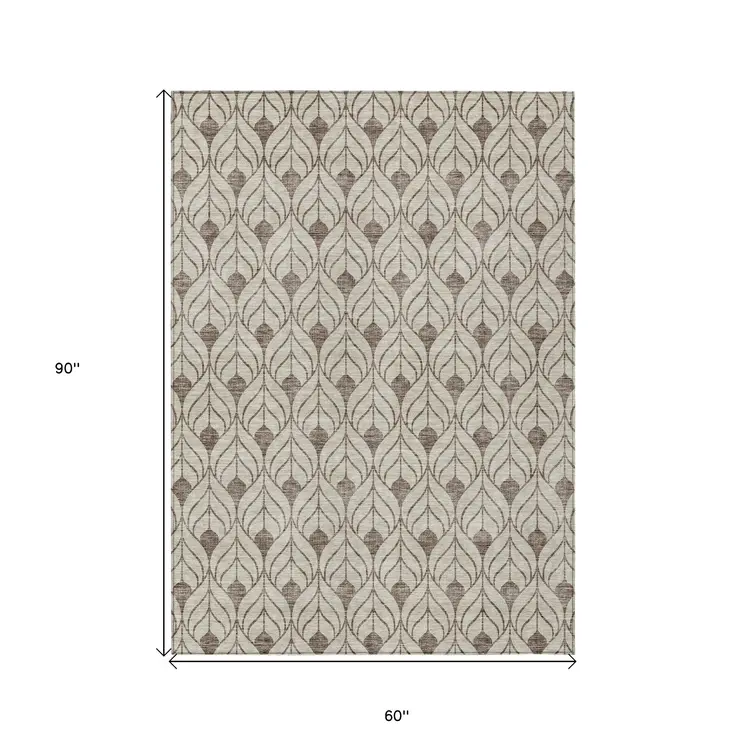 5' X 8' Brown And Beige Geometric Washable Indoor Outdoor Area Rug