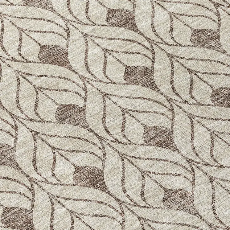 8' Brown And Beige Round Geometric Washable Indoor Outdoor Area Rug