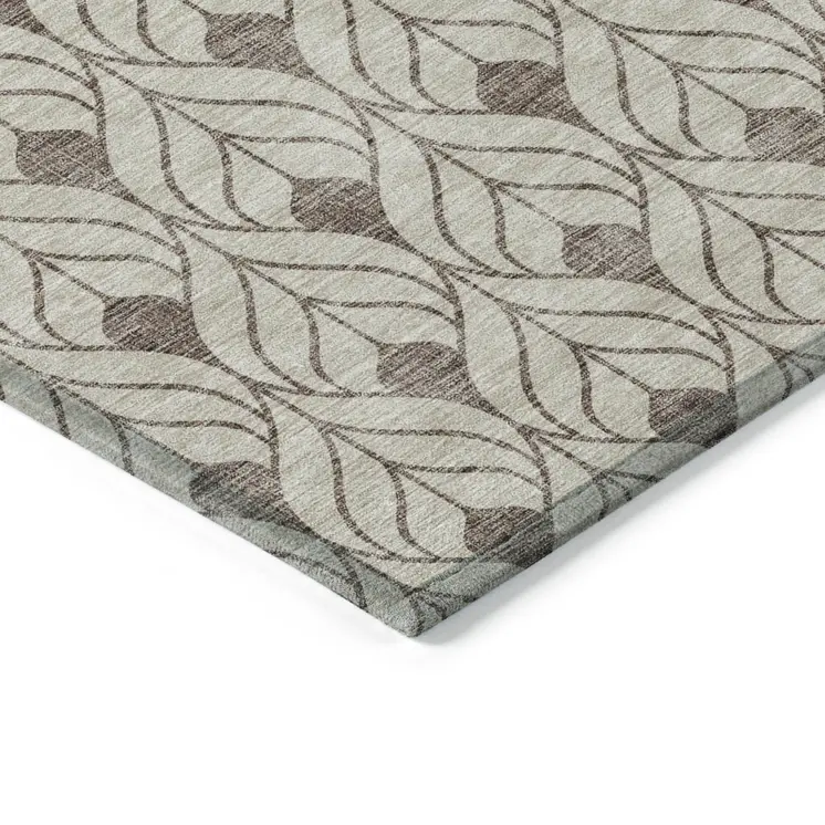 10' X 14' Brown And Beige Geometric Washable Indoor Outdoor Area Rug