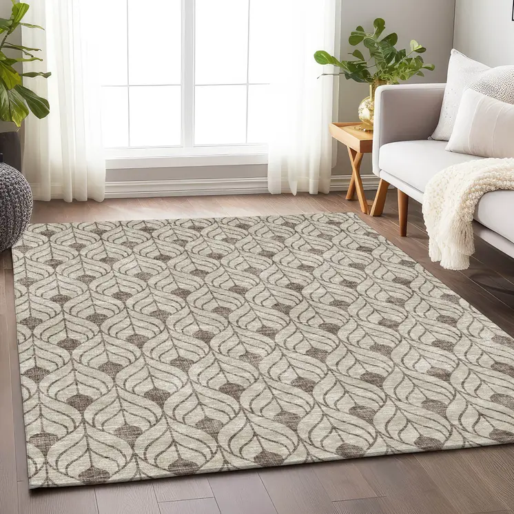 10' X 14' Brown And Beige Geometric Washable Indoor Outdoor Area Rug