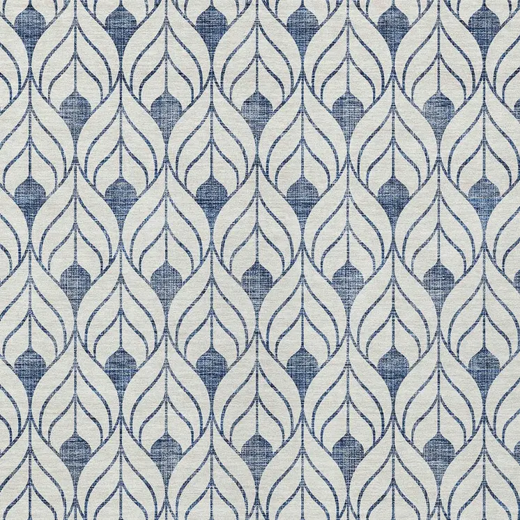 3' X 5' Blue And Ivory Geometric Washable Indoor Outdoor Area Rug