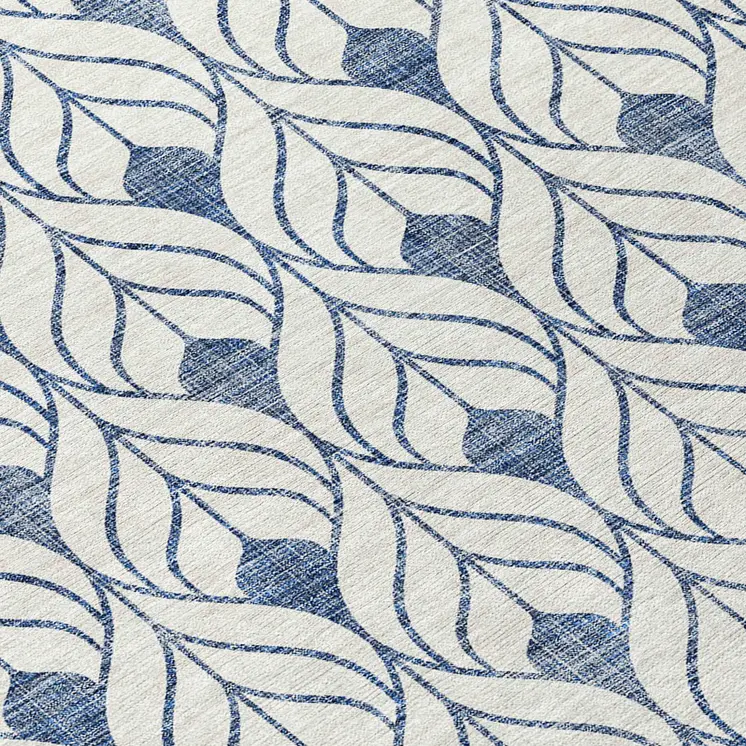 8' Blue And Ivory Round Geometric Washable Indoor Outdoor Area Rug