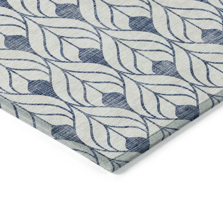 8' X 10' Blue And Ivory Geometric Washable Indoor Outdoor Area Rug