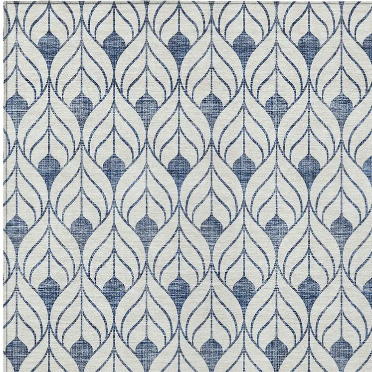 8' X 10' Blue And Ivory Geometric Washable Indoor Outdoor Area Rug