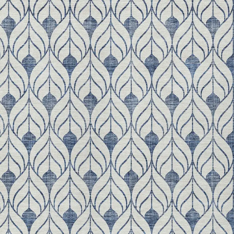 9' X 12' Blue And Ivory Geometric Washable Indoor Outdoor Area Rug