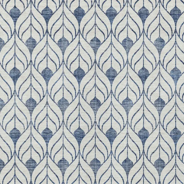 10' X 14' Blue And Ivory Geometric Washable Indoor Outdoor Area Rug