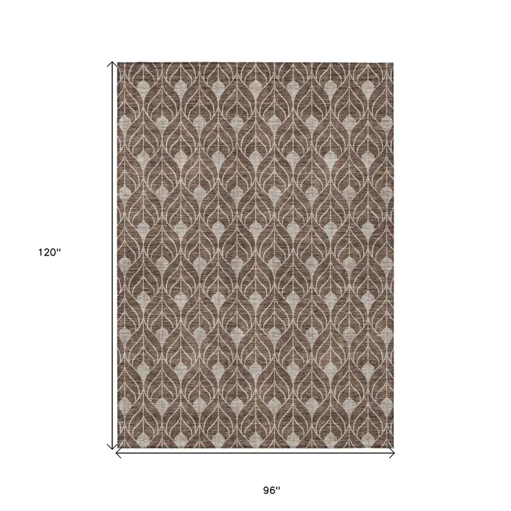 8' X 10' Chocolate And Beige Geometric Washable Indoor Outdoor Area Rug