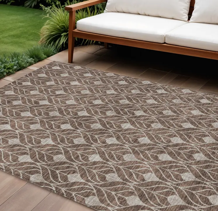 9' X 12' Chocolate And Beige Geometric Washable Indoor Outdoor Area Rug