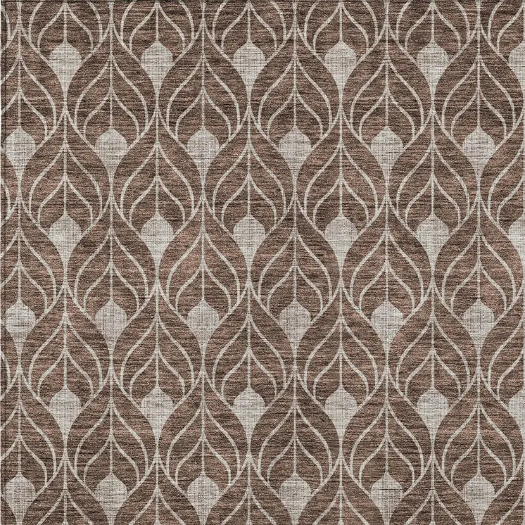 9' X 12' Chocolate And Beige Geometric Washable Indoor Outdoor Area Rug