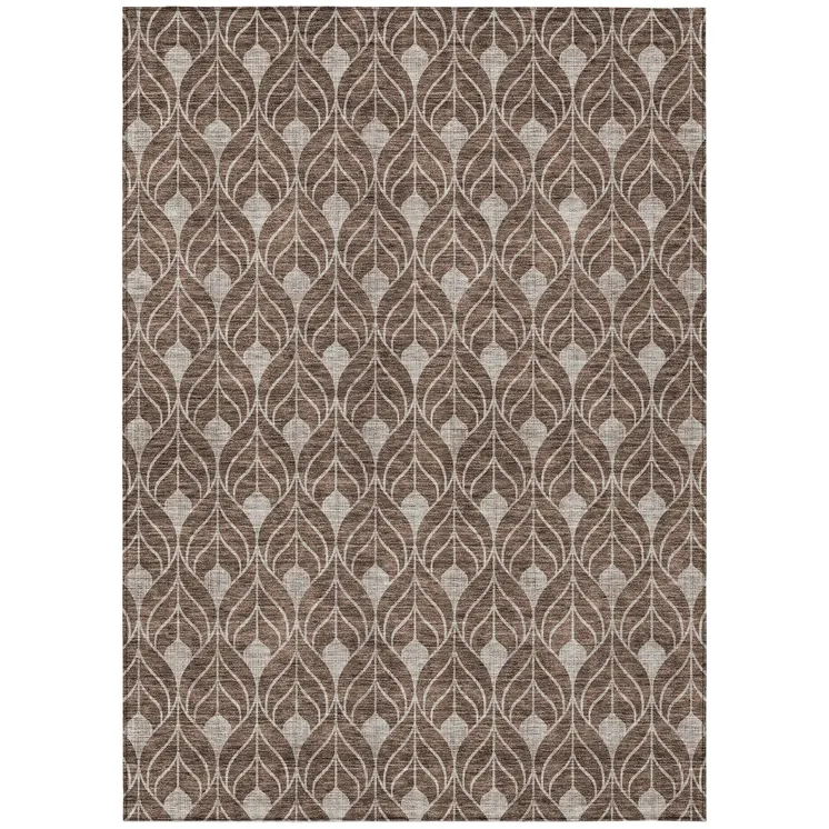 10' X 14' Chocolate And Beige Geometric Washable Indoor Outdoor Area Rug