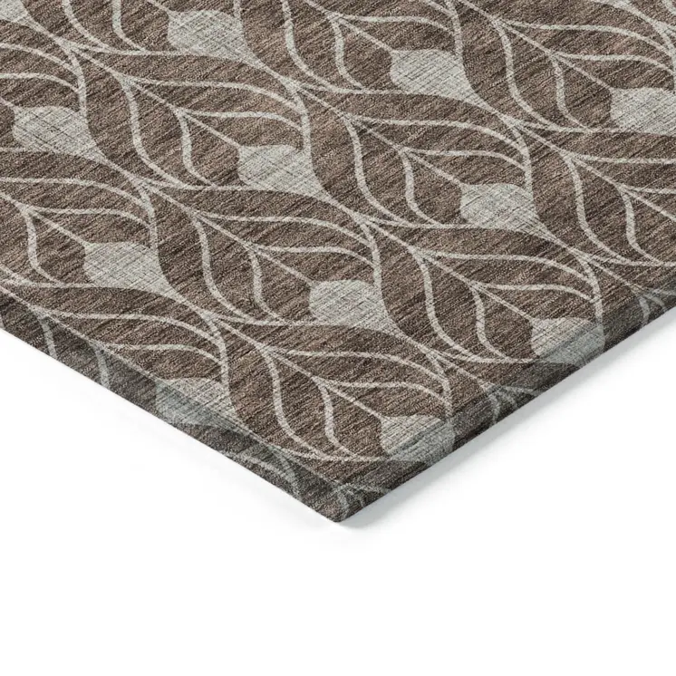 10' X 14' Chocolate And Beige Geometric Washable Indoor Outdoor Area Rug