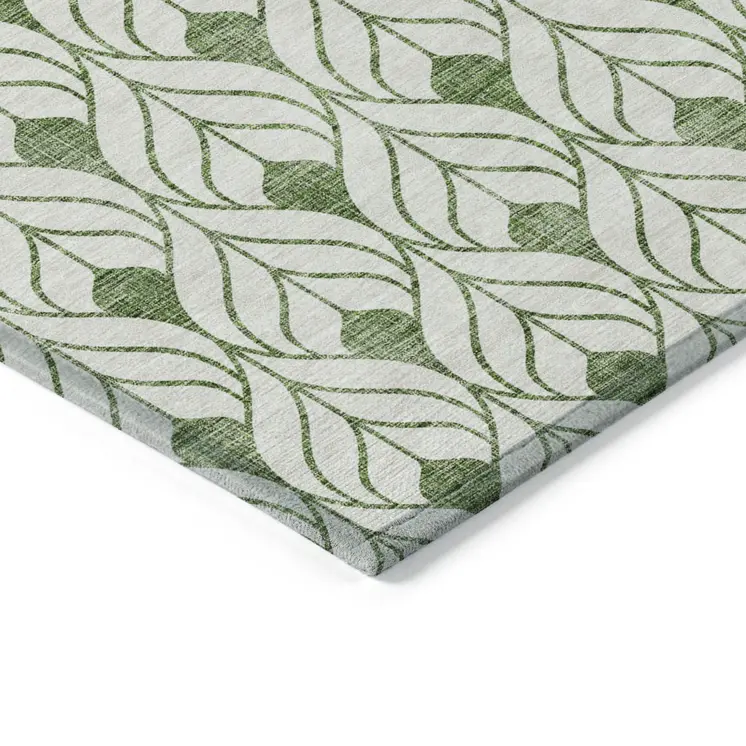 3' X 5' Green And Ivory Geometric Washable Indoor Outdoor Area Rug