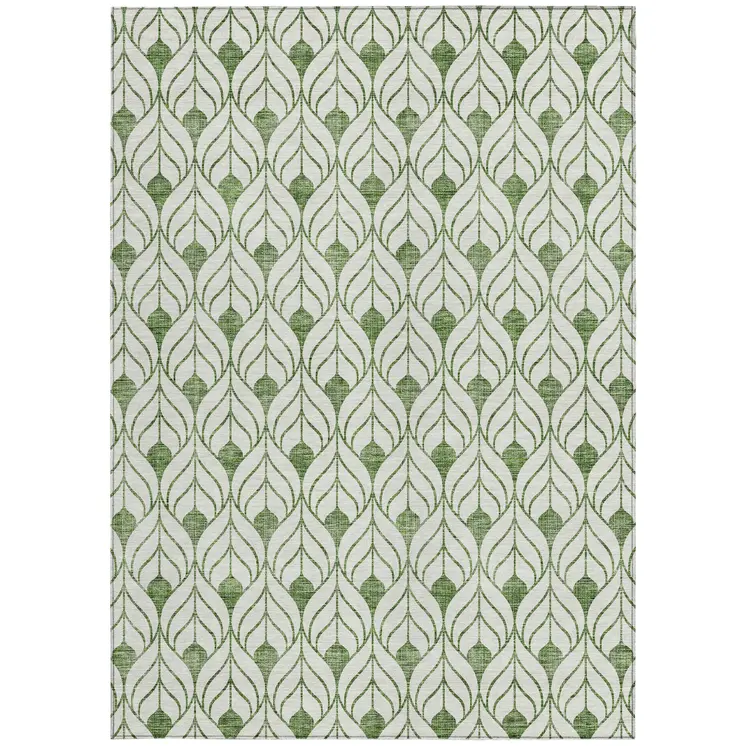 3' X 5' Green And Ivory Geometric Washable Indoor Outdoor Area Rug