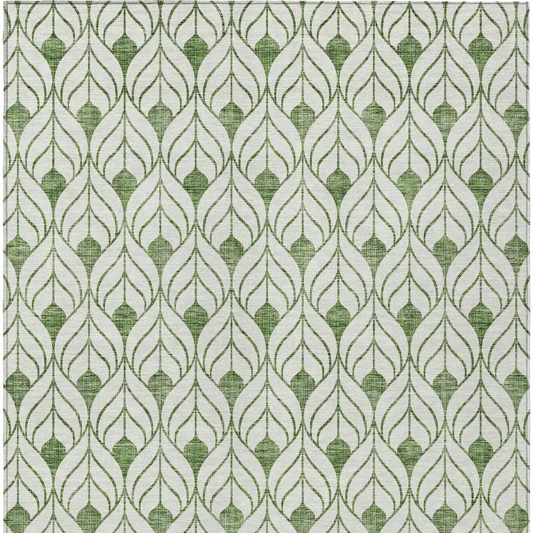 5' X 8' Green And Ivory Geometric Washable Indoor Outdoor Area Rug