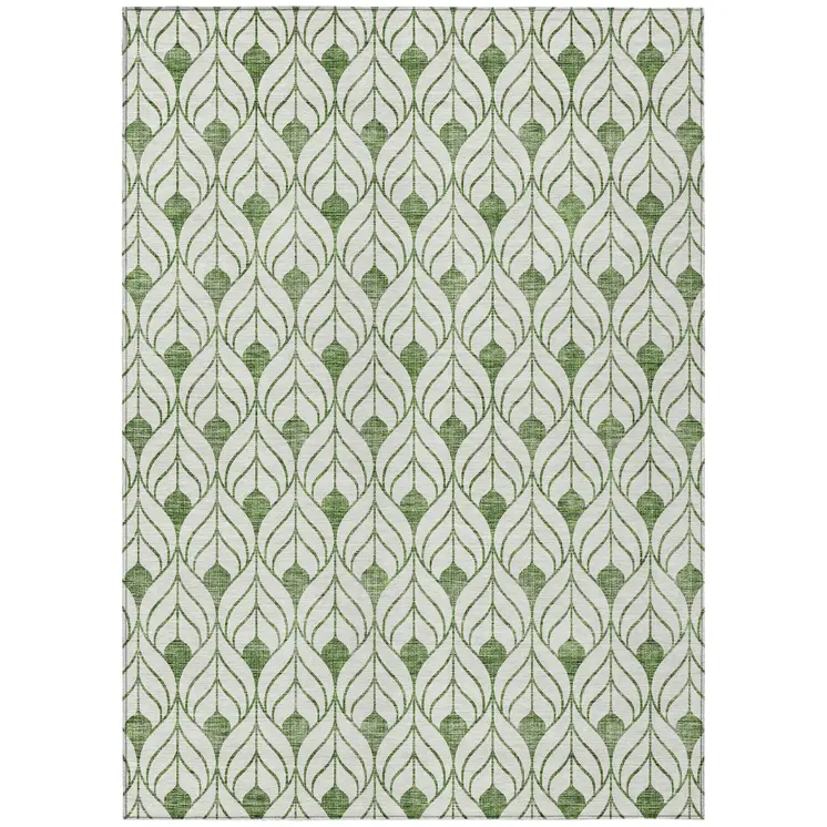 5' X 8' Green And Ivory Geometric Washable Indoor Outdoor Area Rug