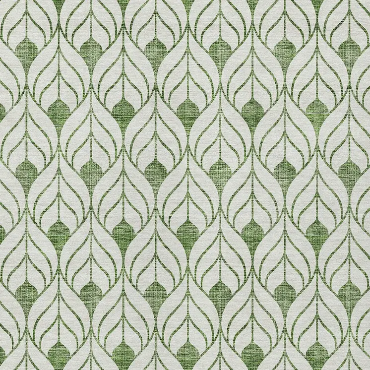5' X 8' Green And Ivory Geometric Washable Indoor Outdoor Area Rug