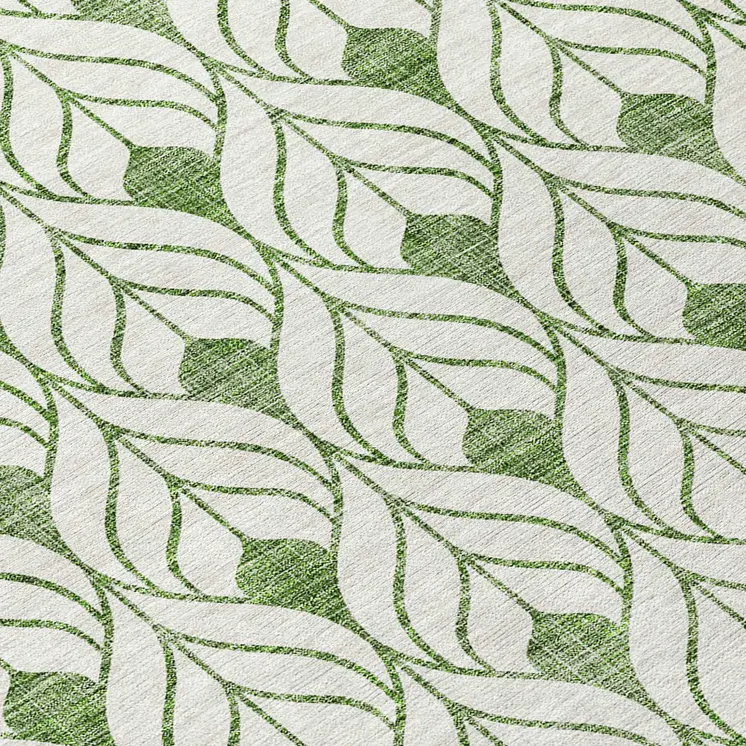 8' Green And Ivory Round Geometric Washable Indoor Outdoor Area Rug