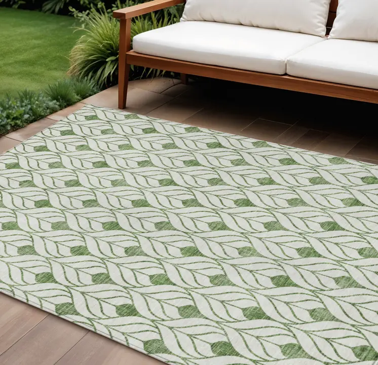 8' X 10' Green And Ivory Geometric Washable Indoor Outdoor Area Rug
