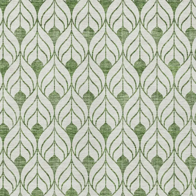 8' X 10' Green And Ivory Geometric Washable Indoor Outdoor Area Rug
