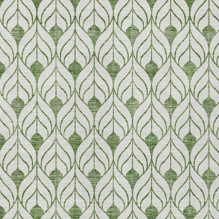 10' X 14' Green And Ivory Geometric Washable Indoor Outdoor Area Rug
