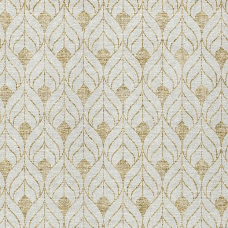 5' X 8' Gold And Beige Geometric Washable Indoor Outdoor Area Rug